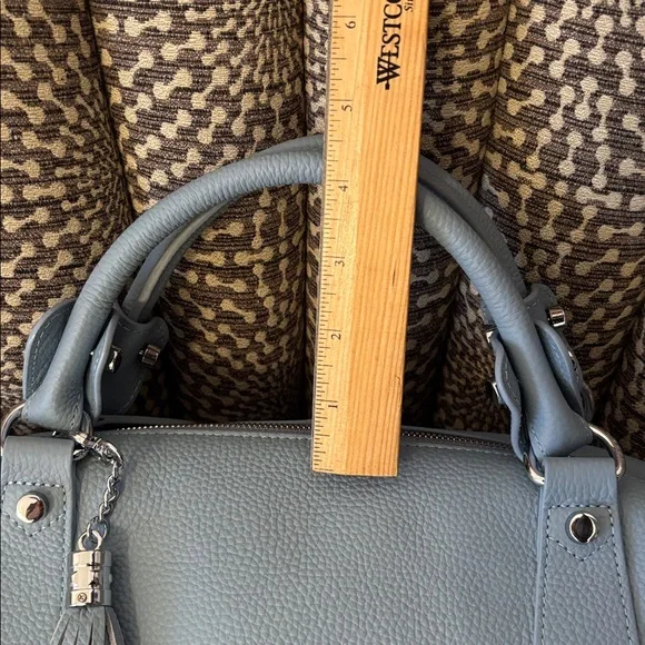 Heshe Light Blue Leather Satchel Bag with Detachable Adjustable Strap Like New - Picture 11 of 16